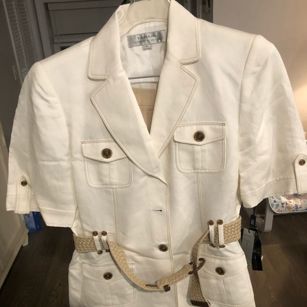 Brand New Tahari White & Tan Jacket Belt & Pants